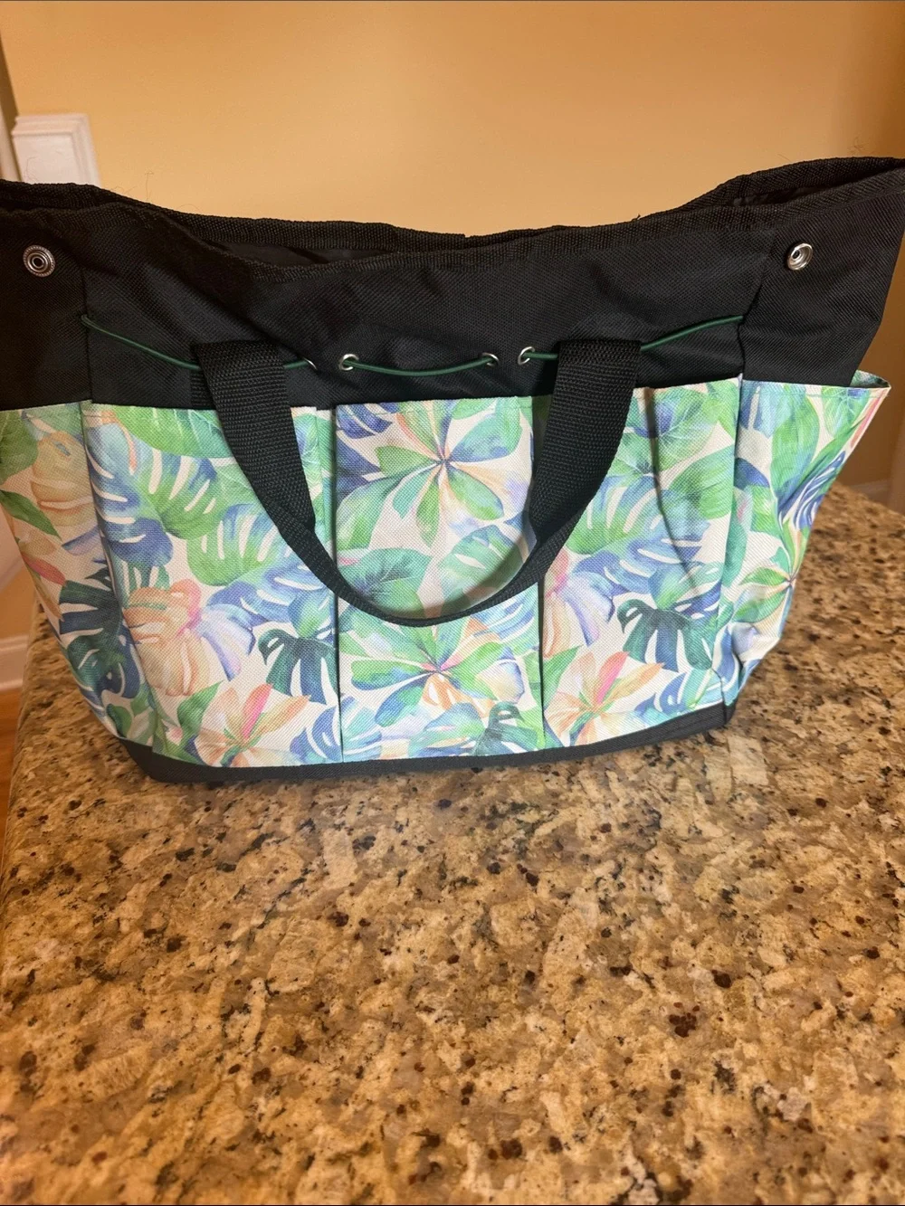 Tropical Floral Canvas Tote Bag with Black Trim